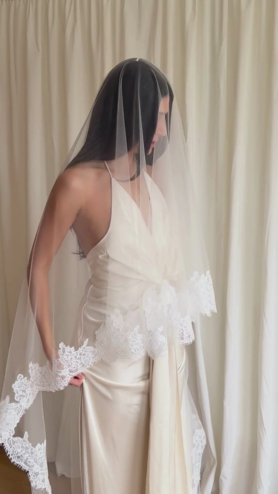 Drop veil lace trim cathedral