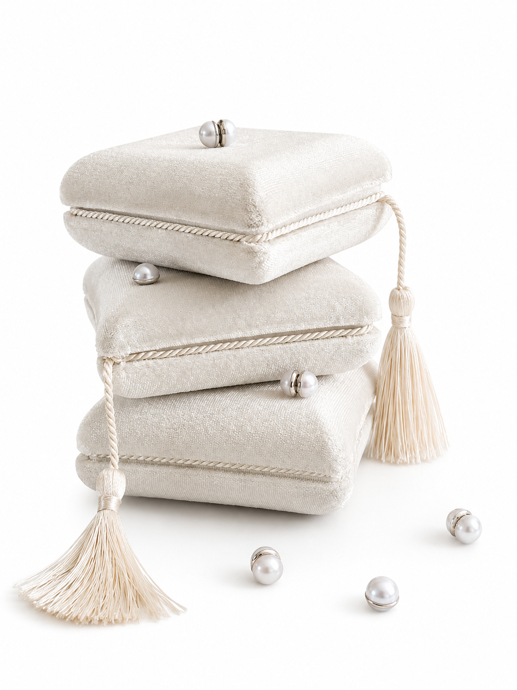 beige tassel jewellery box for weighted veil charms to hold your veil in place