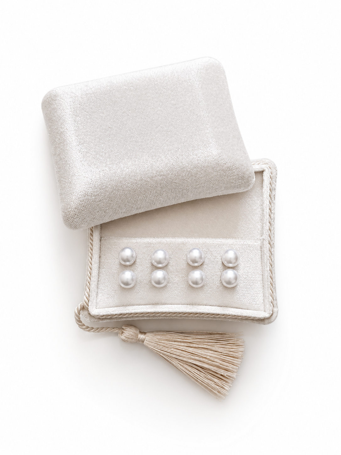 beige tassel jewellery box for weighted veil charms to hold your veil in place